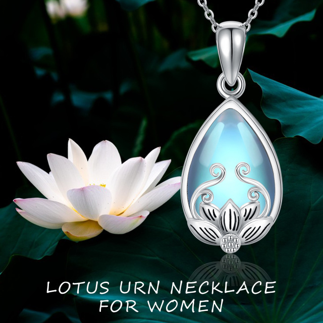 Collier d'urne de lotus en pierre de lune en forme de poire en argent sterling pour cendres avec mot gravé-6