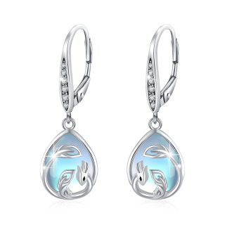 Sterling Silver Pear Shaped Moonstone Phoenix & Drop Shape Lever-back Earrings-30