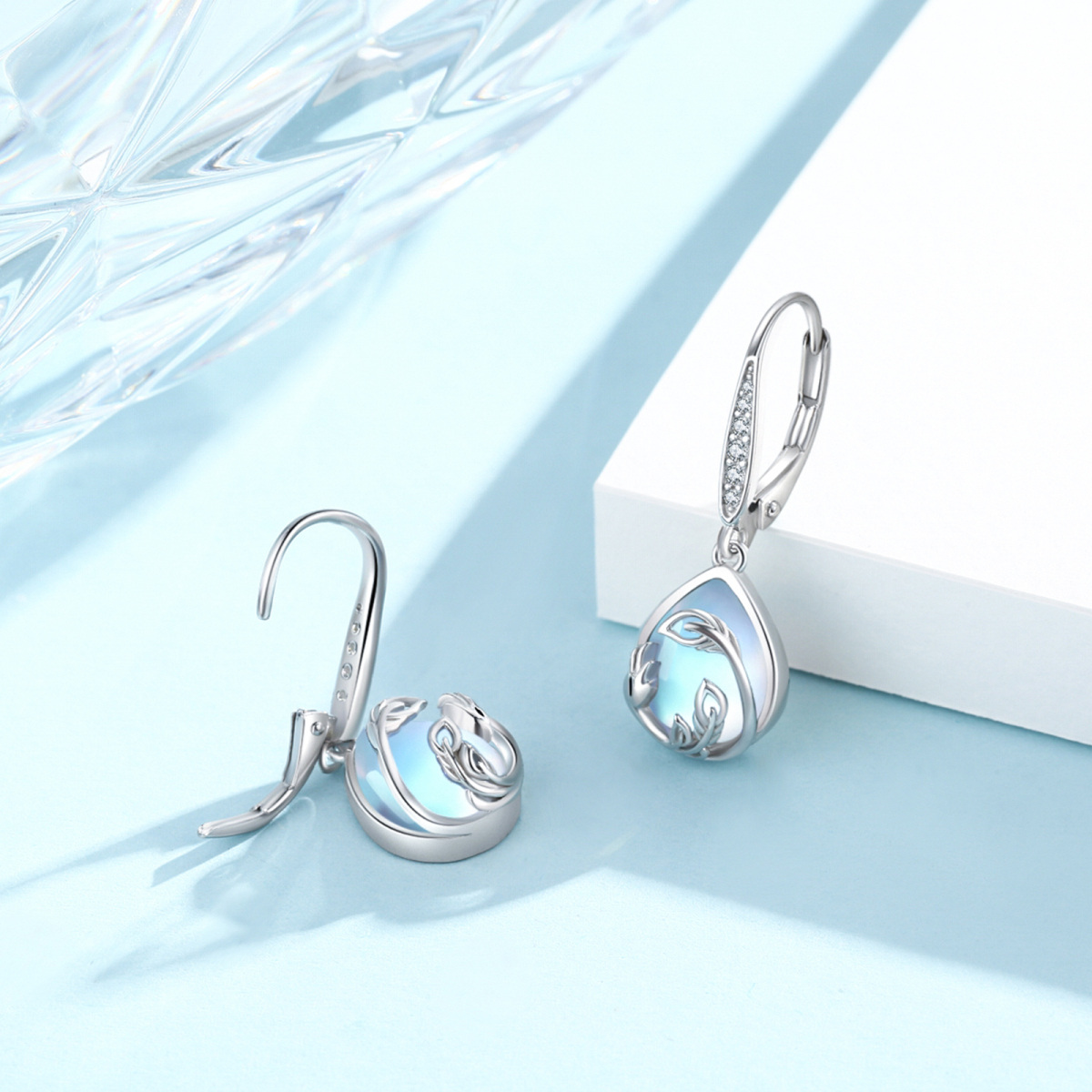 Boucles d'oreilles en argent sterling avec Phoenix en pierre de lune en forme de poire et-2