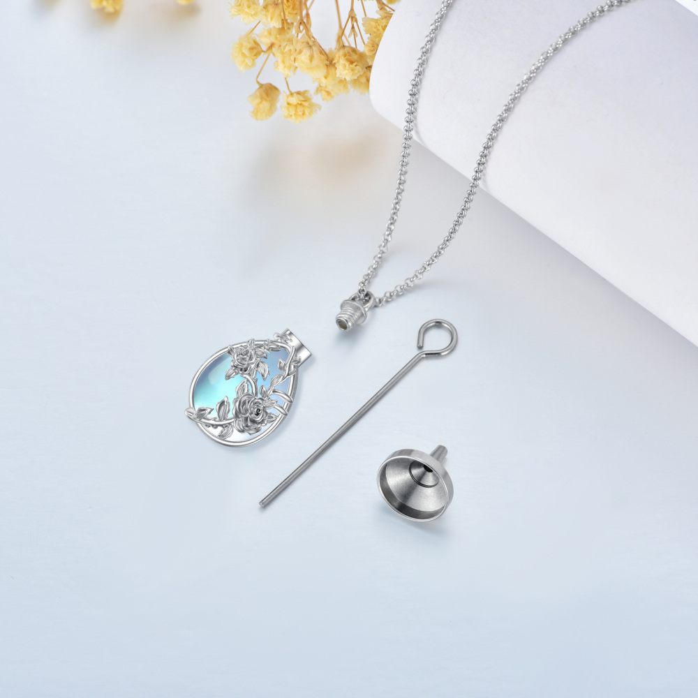 Sterling Silver Pear Shaped Moonstone Rose & Drop Shape Urn Necklace for Ashes-4
