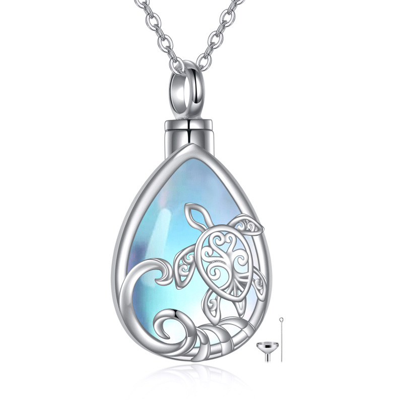 Sterling Silver Pear Shaped Moonstone Sea Turtle Urn Necklace for Ashes-4