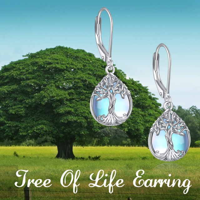 Boucles d'oreilles en argent sterling en forme de poire avec arbre de vie en pierre de lun-6