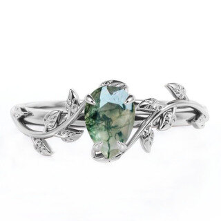Sterling Silver Pear Shaped Moss Agate Ivy Engagement Ring-6