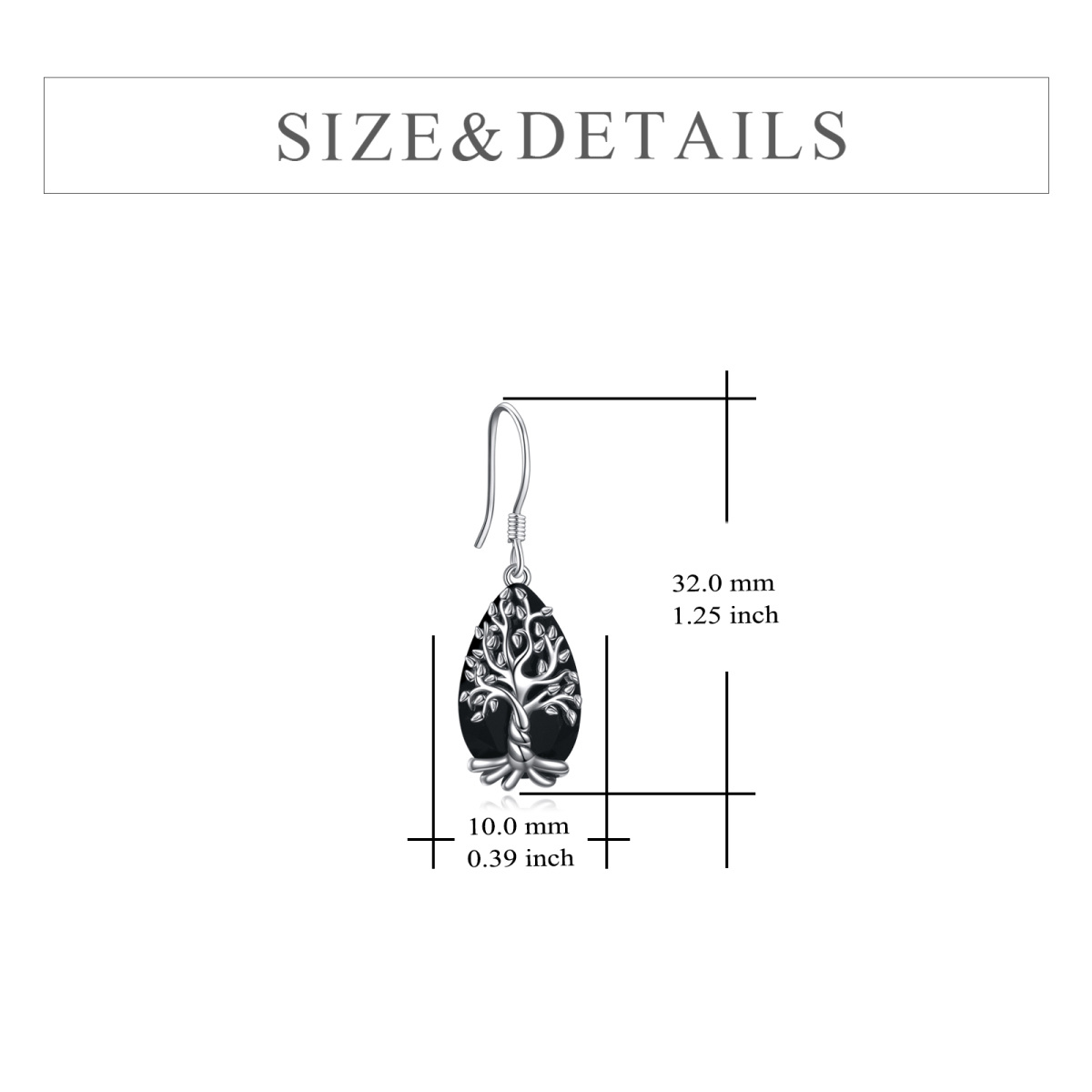 Sterling Silver Pear Shaped Obsidian Tree Of Life Drop Earrings-6