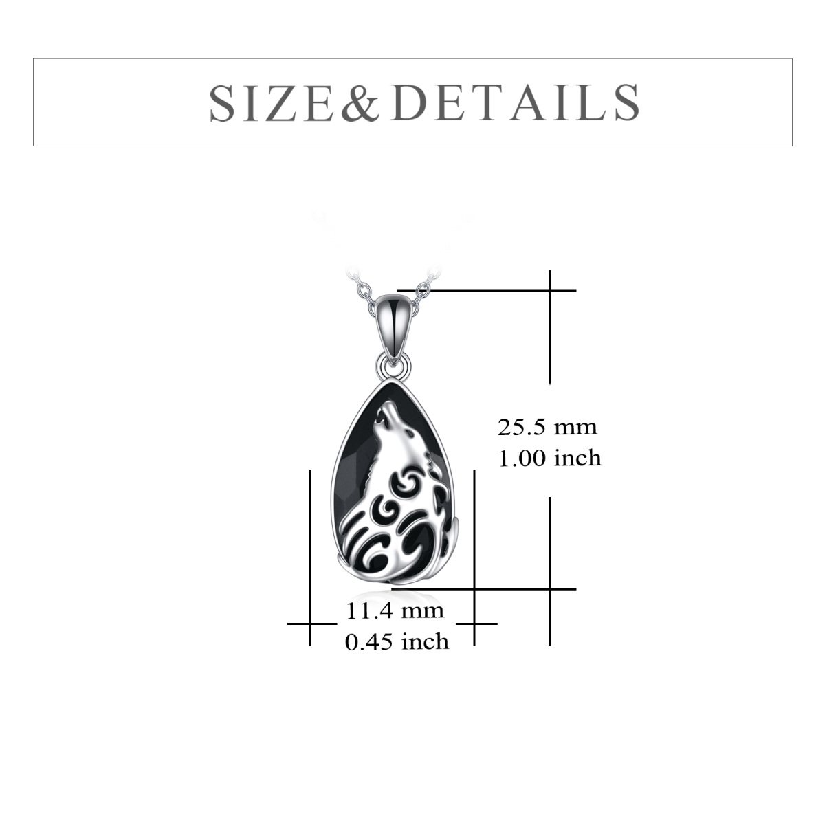 Sterling zilveren peervormige obsidiaan wolf hanger ketting-5