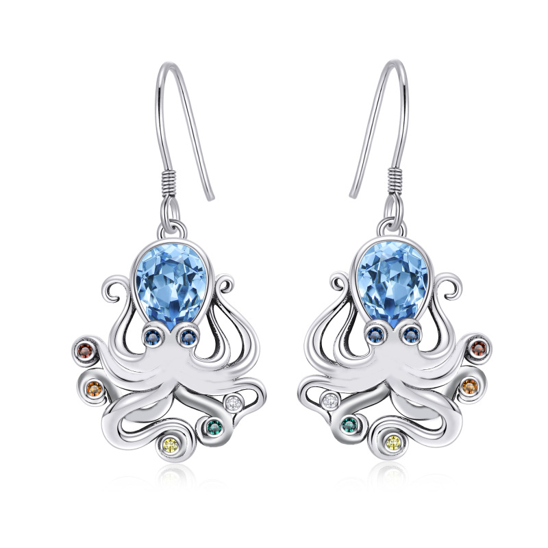 Sterling Silver Pear Shaped Cubic Zirconia Octopus Drop Earrings-18