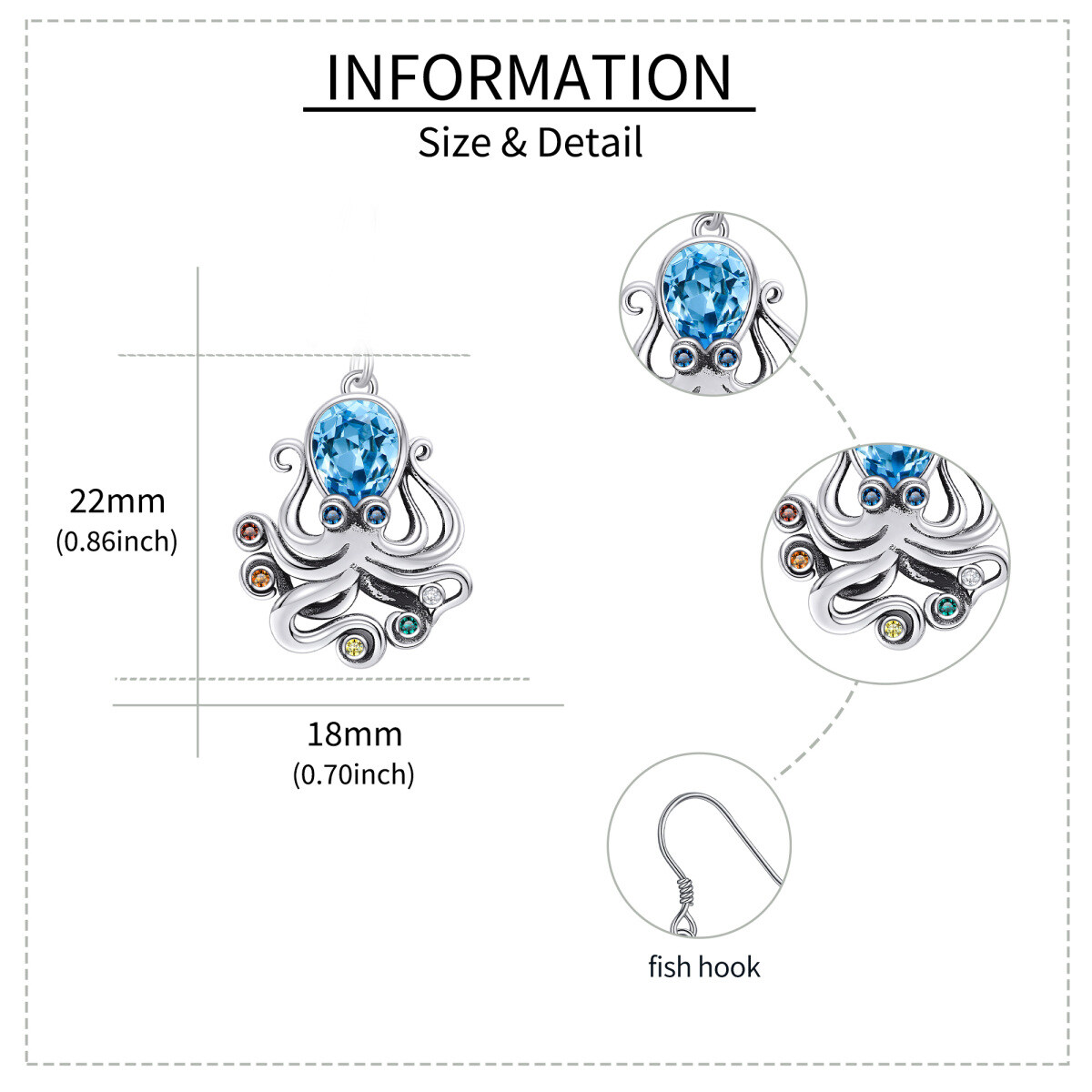 Pendientes pulpo de plata de ley con forma de pera y circonita cúbica-5