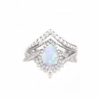 Sterling Silver Pear Shaped Opal Personalized Engraving & Couple Engagement Ring-14