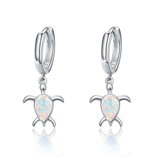 Sterling Silver Pear Shaped Opal Sea Turtle Drop Earrings-32