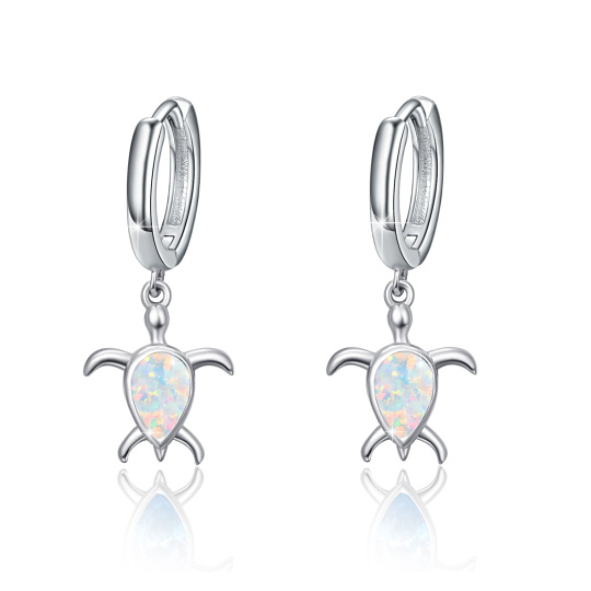 Sterling Silver Pear Shaped Opal Sea Turtle Drop Earrings