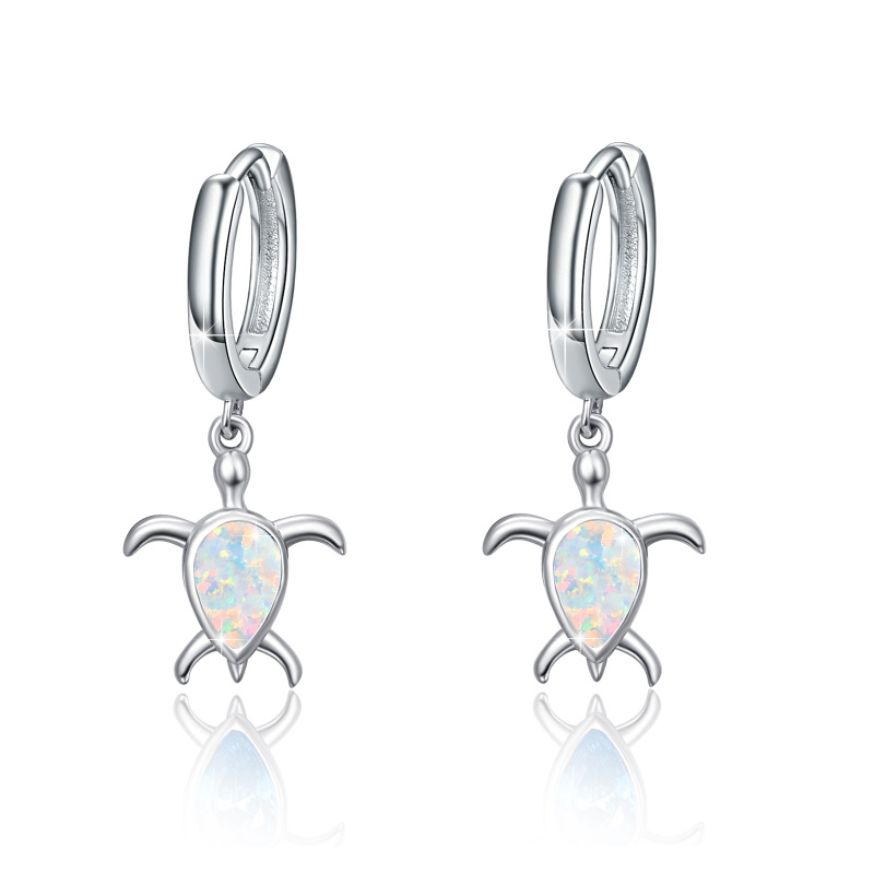 Sterling Silver Pear Shaped Opal Sea Turtle Drop Earrings-18
