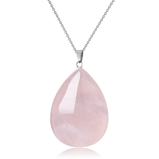 Collana con ciondolo a forma di goccia di quarzo rosa a forma di pera in argento sterling