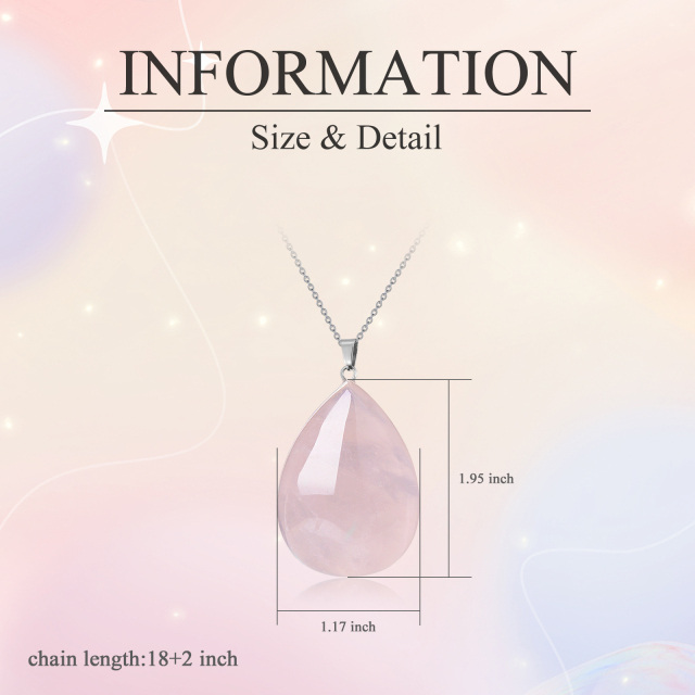 Sterling Silver Pear Shaped Rose Quartz Drop Shape Pendant Necklace-4