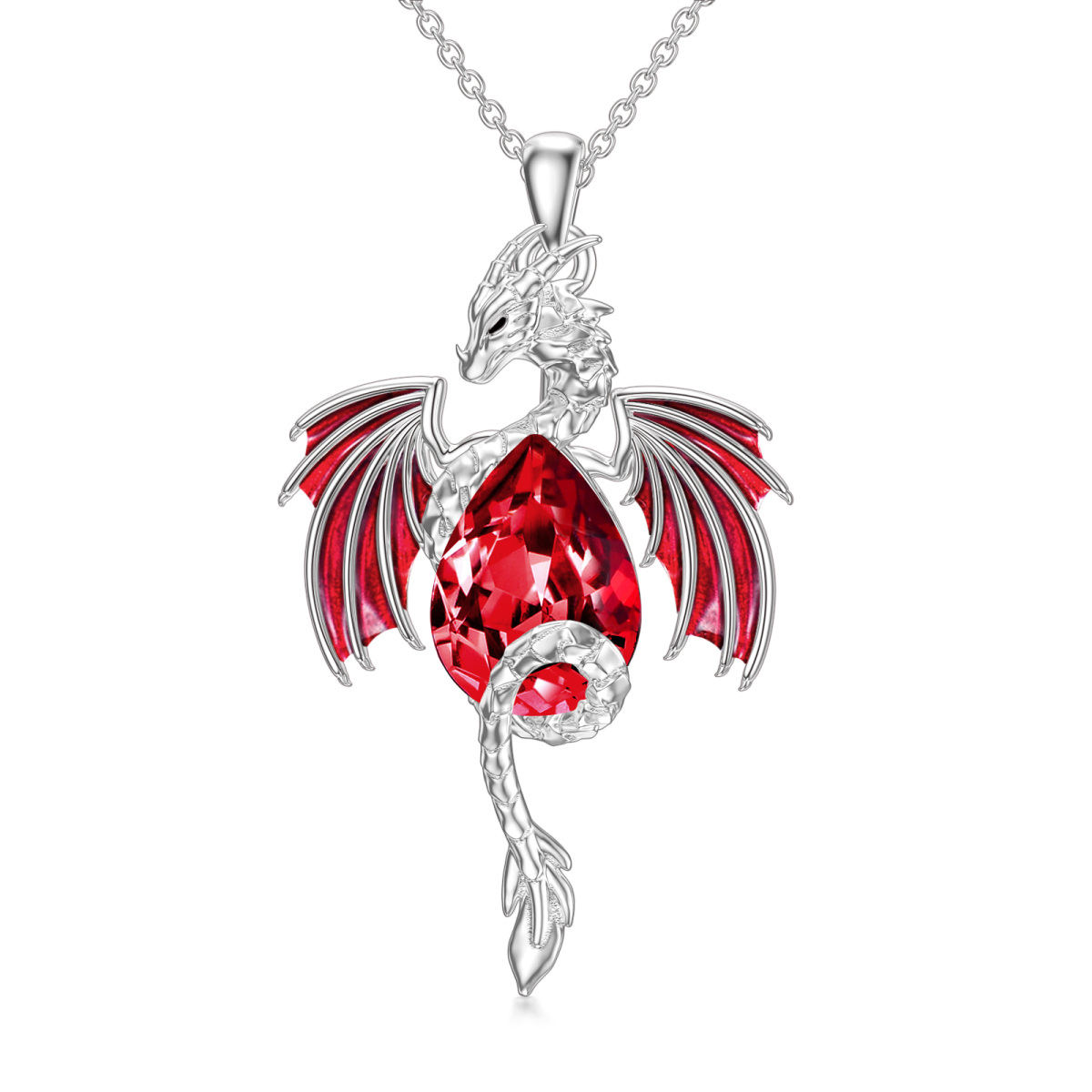 Sterling zilveren peervormige robijn draak kristal hanger ketting-1