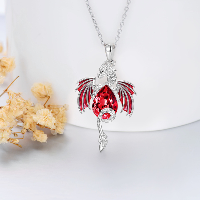 Sterling Silver Pear Shaped Ruby Dragon Crystal Pendant Necklace-4