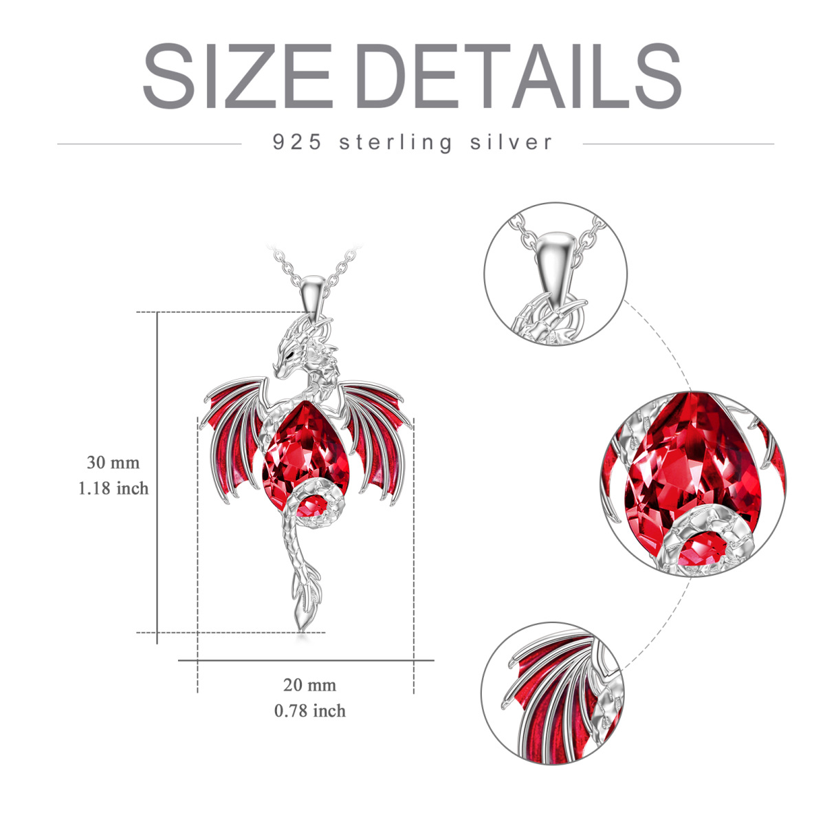 Sterling zilveren peervormige robijn draak kristal hanger ketting-6