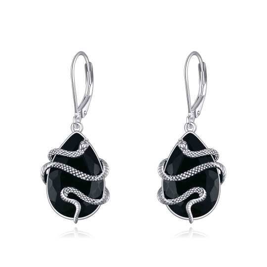 Sterling Silver Pear Shaped Tourmaline Snake Lever-back Earrings