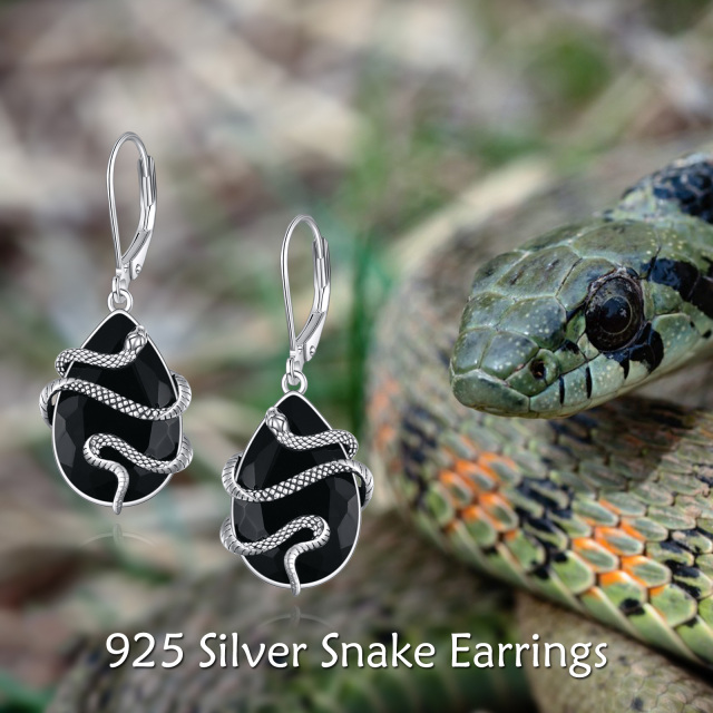 Sterling Silver Pear Shaped Tourmaline Snake Lever-back Earrings-6