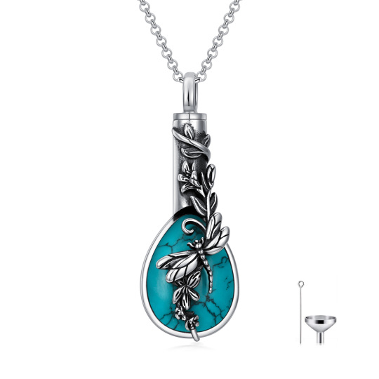 Collier urne funéraire en argent sterling avec libellule turquoise en forme de poire pour cendres