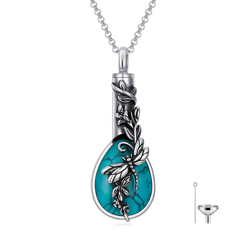 Sterling Zilveren Peervormige Turquoise Libel Urn Ketting voor As-9