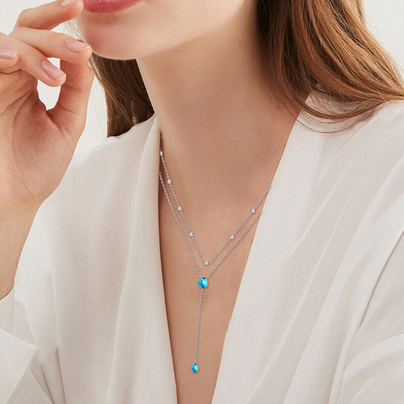 Collier superposé en argent sterling avec turquoise en forme de poire et goutte d'eau-2