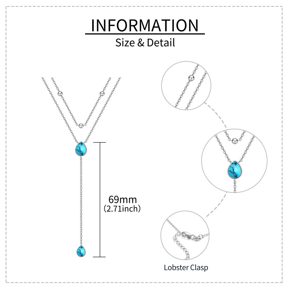 Collier superposé en argent sterling avec turquoise en forme de poire et goutte d'eau-5