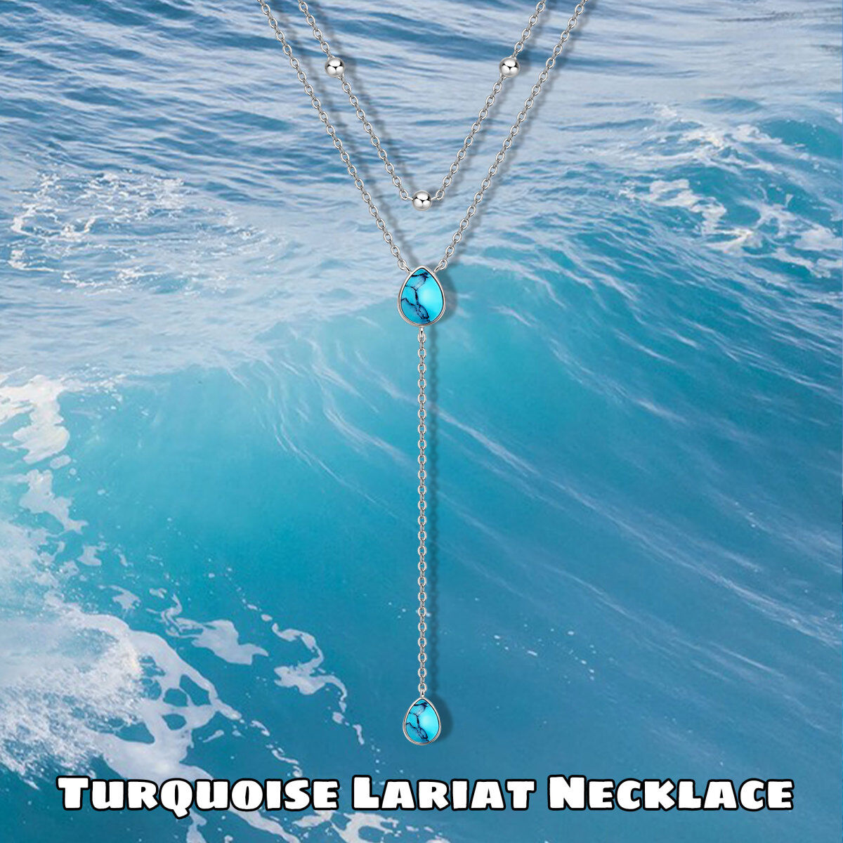 Collier superposé en argent sterling avec turquoise en forme de poire et goutte d'eau-6