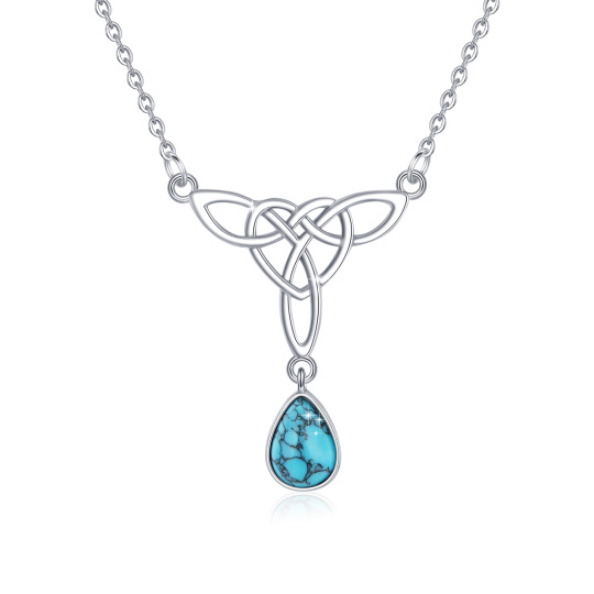 Sterling Silver Pear Turquoise Celtic Knot Drop Pendant Necklace