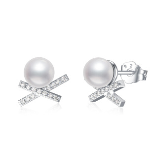 Sterling Silver Pearl Bead Stud Earrings-45