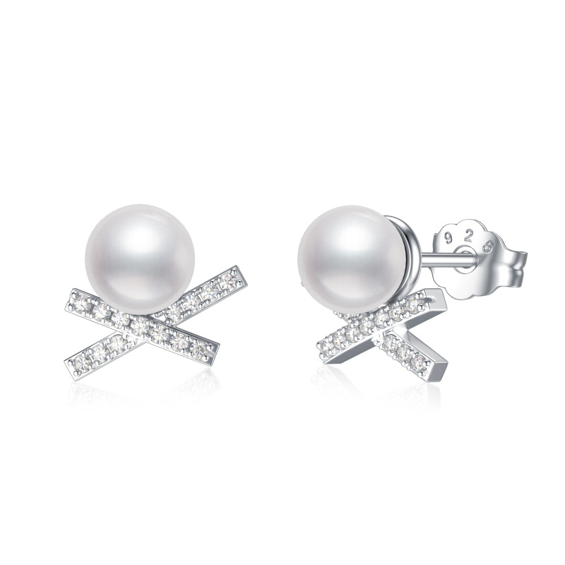 Sterling Silver Pearl Bead Stud Earrings