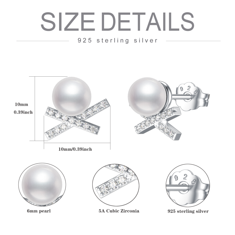 Sterling Silver Pearl Bead Stud Earrings-5