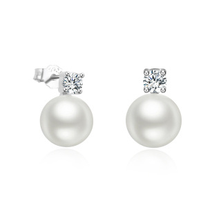 Sterling Silver Pearl Bead Stud Earrings-60