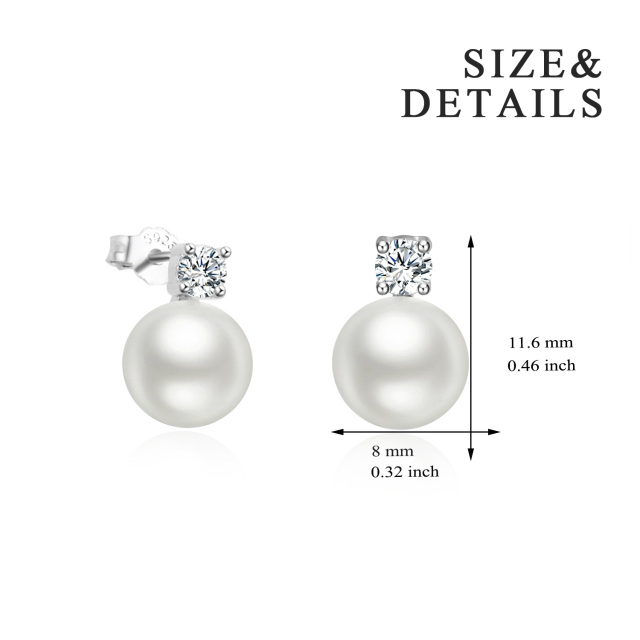 Sterling Silver Pearl Bead Stud Earrings-5