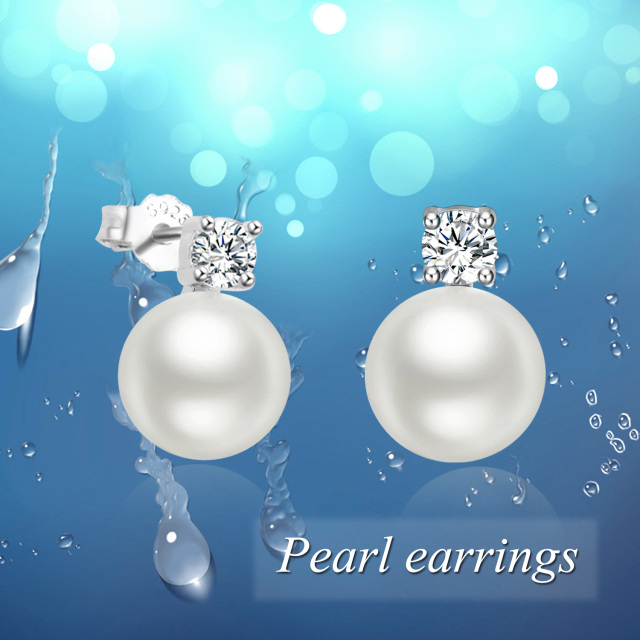 Sterling Silver Pearl Bead Stud Earrings-6