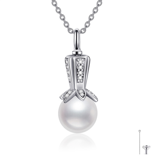 Sterling Silver Pearl Bead Urn Necklace for Ashes