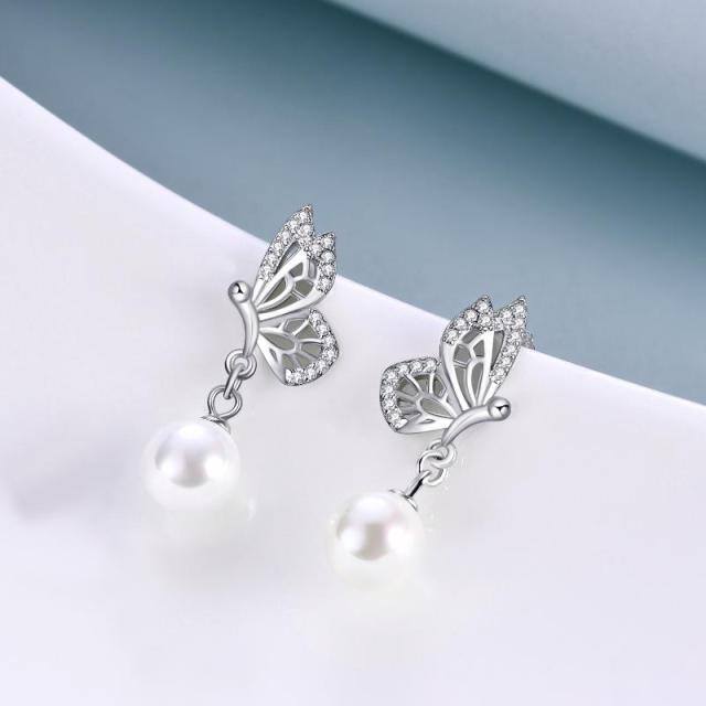 Pendants d'oreilles en argent sterling avec perles et papillons-4