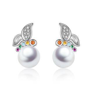 Sterling Silver Pearl Butterfly Stud Earrings-5