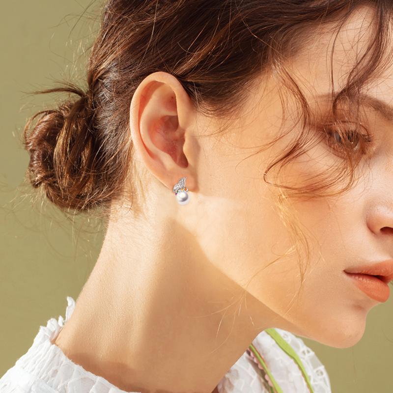 Pendientes de plata de ley con forma de mariposa y perlas-2