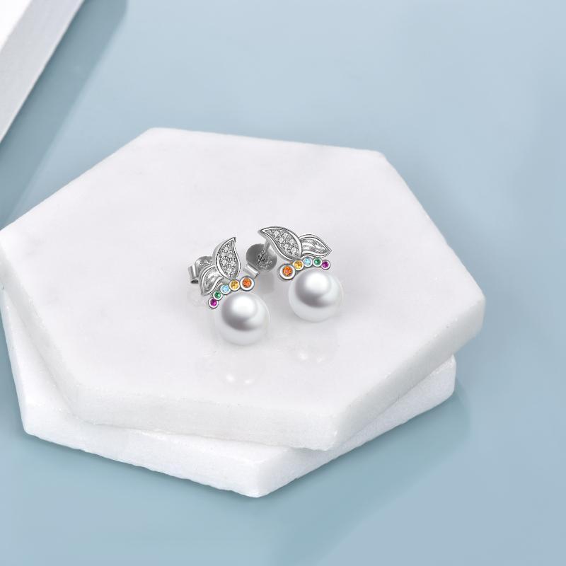 Pendientes de plata de ley con forma de mariposa y perlas-3