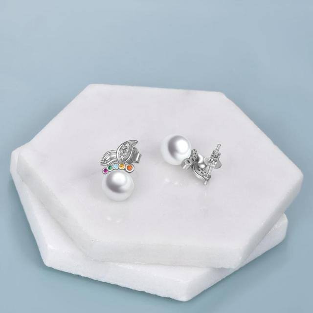 Orecchini a bottone con farfalla e perla in argento sterling-4