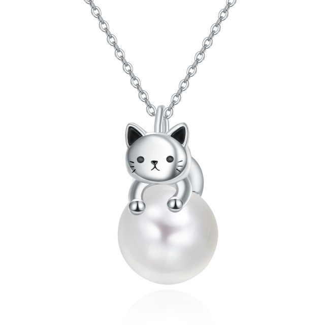 Collana con ciondolo a forma di gatto in argento sterling-1