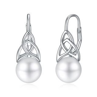 Sterling Silver Pearl Celtic Knot Lever-back Earrings-10