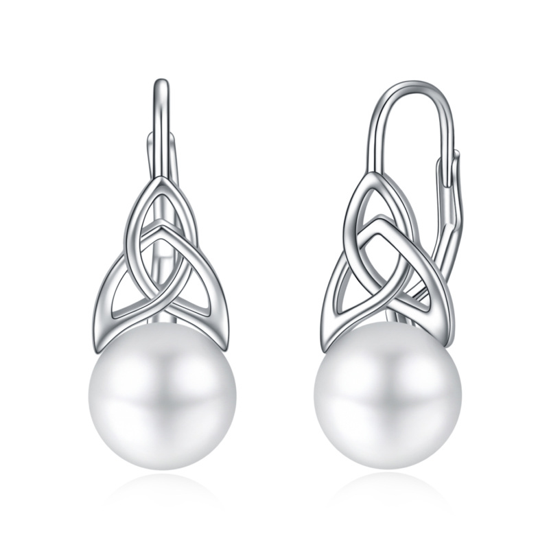 Boucles d'oreilles à levier en argent sterling avec perles et nœud celtique