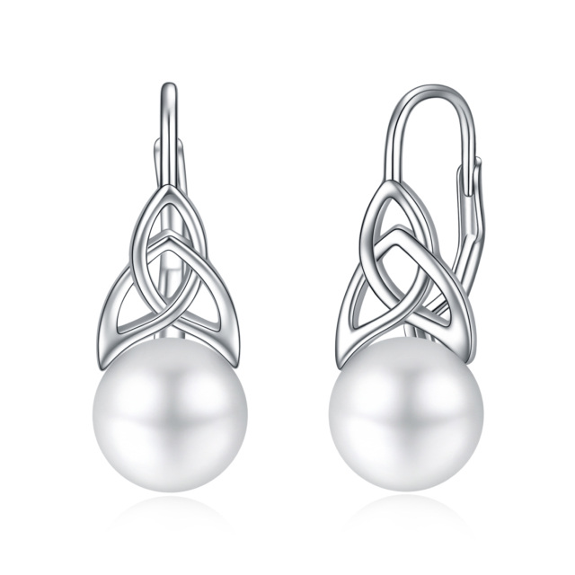 Boucles d'oreilles à levier en argent sterling avec perles et nœud celtique-1