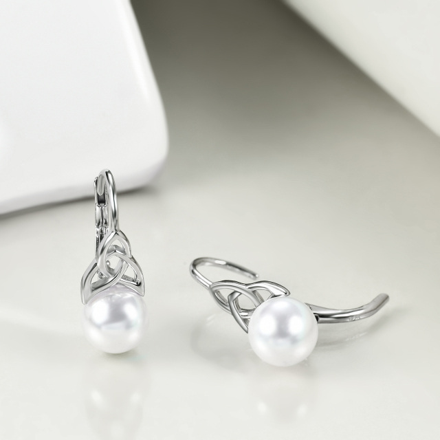 Boucles d'oreilles à levier en argent sterling avec perles et nœud celtique-4