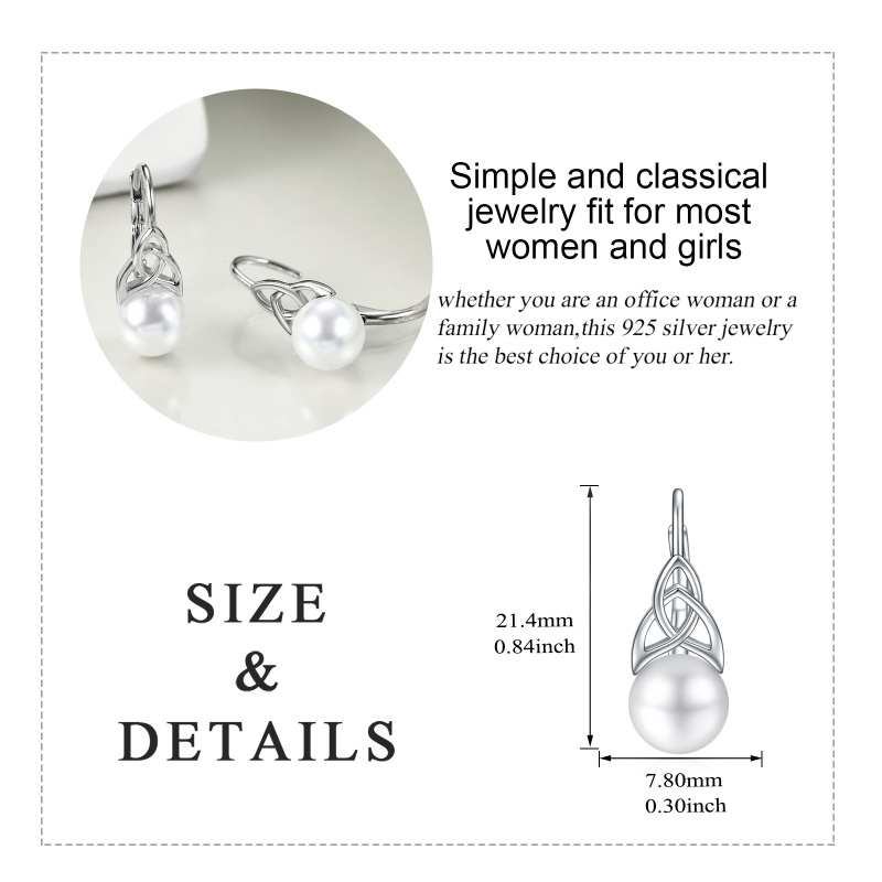 Pendientes de plata de ley con nudo celta y perlas-5