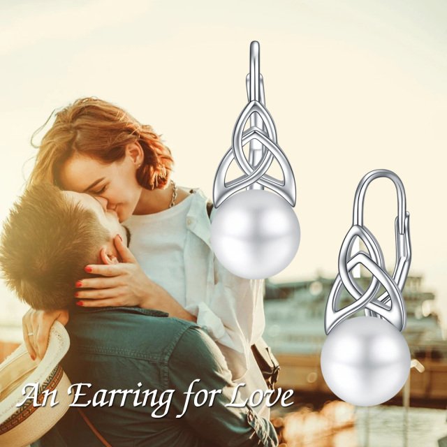 Sterling Silver Pearl Celtic Knot Lever-back Earrings-6