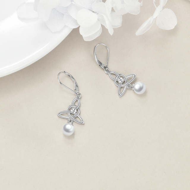 Boucles d'oreilles en argent sterling avec nœud celtique et perle-3