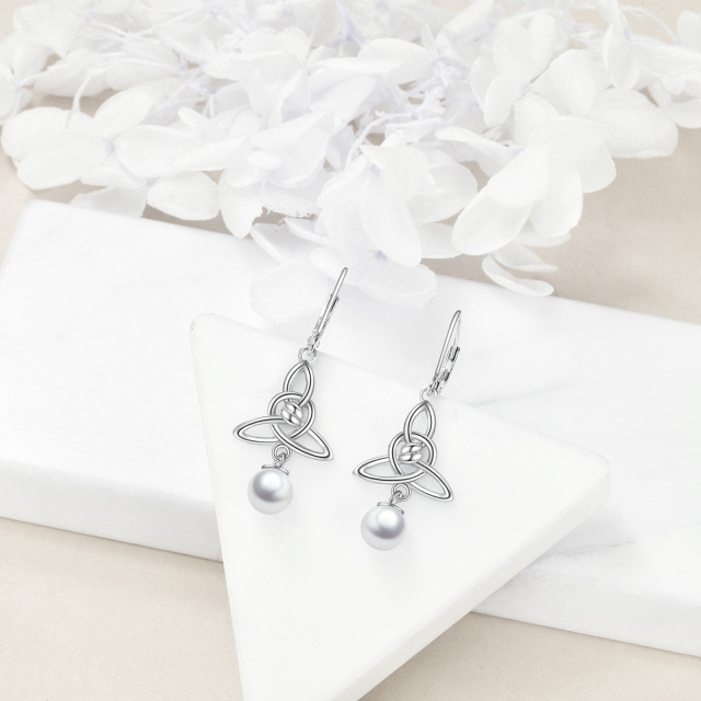 Boucles d'oreilles en argent sterling avec nœud celtique et perle-4