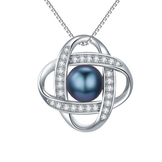 Collana con ciondolo a forma di nodo a croce in argento sterling con zirconi cubici e perle